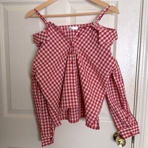 Cute red gingham off shoulder shirt